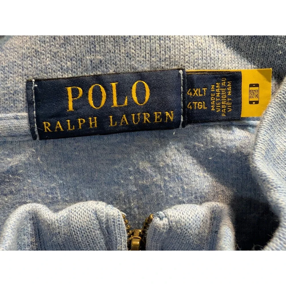 Polo Ralph Lauren Mens 4XLT Light Blue Heather 1/4 Zip Pullover Cotton Sweater